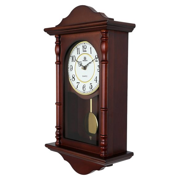 Merion ingás fa falióra, quartz, mahagóni színű tok, fehér arab számos számlap