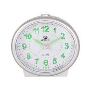 Ceas deșteptător MERION, mecanism quartz, carcasă argintie, lumină, sweep, snooze, beep Ceas deșteptător MERION, mecanism quartz, carcasă argintie, lumină, sweep, snooze, beep