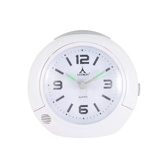 Astron ceas deșteptător quartz, alb, iluminare LED, mecanism silențios, functie snooze