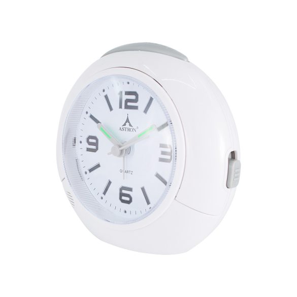 Astron ceas deșteptător quartz, alb, iluminare LED, mecanism silențios, functie snooze