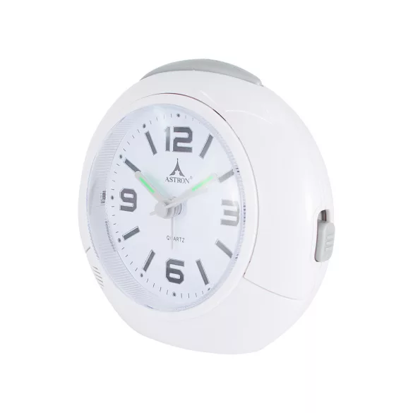 Astron ceas deșteptător quartz, alb, iluminare LED, mecanism silențios, functie snooze