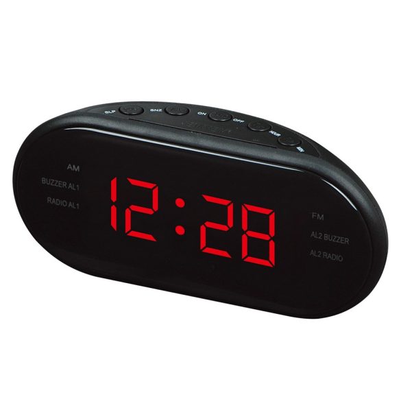 6765-5 Ceas de masă digital, carcasă neagră, afișaj roșu LED 1,2”