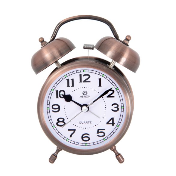 Ceas deșteptător metalic MERION, mecanism quartz, maro, 3.5"