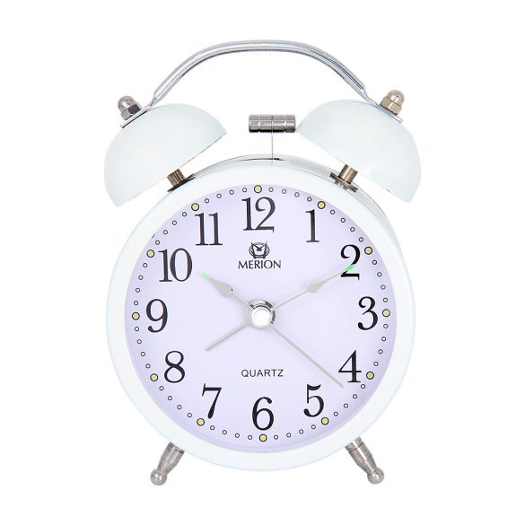 Ceas deșteptător metalic MERION, mecanism quartz, alb, 3"
