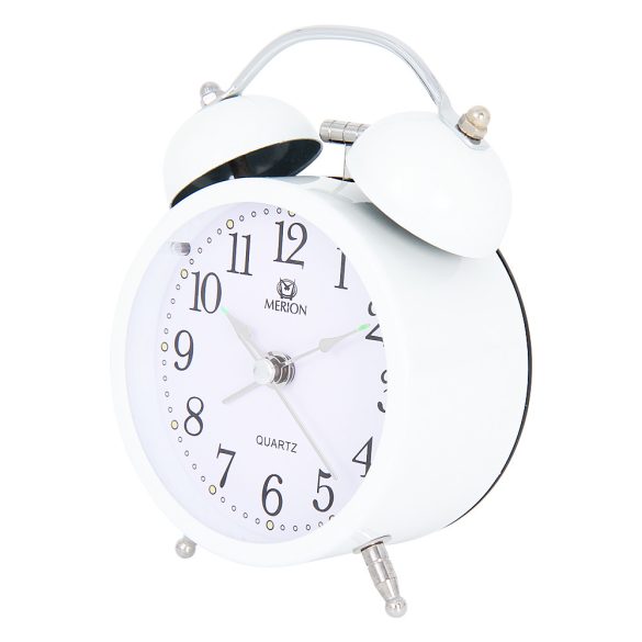 Ceas deșteptător metalic MERION, mecanism quartz, alb, 3"