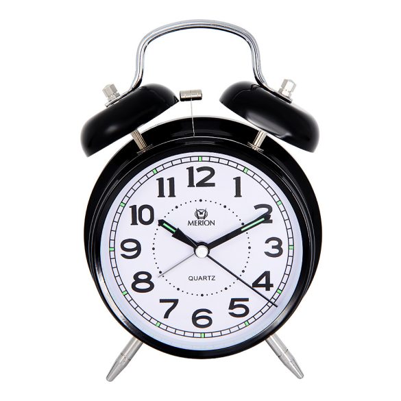Ceas deșteptător metalic MERION, mecanism quartz, culoare neagră, 4"