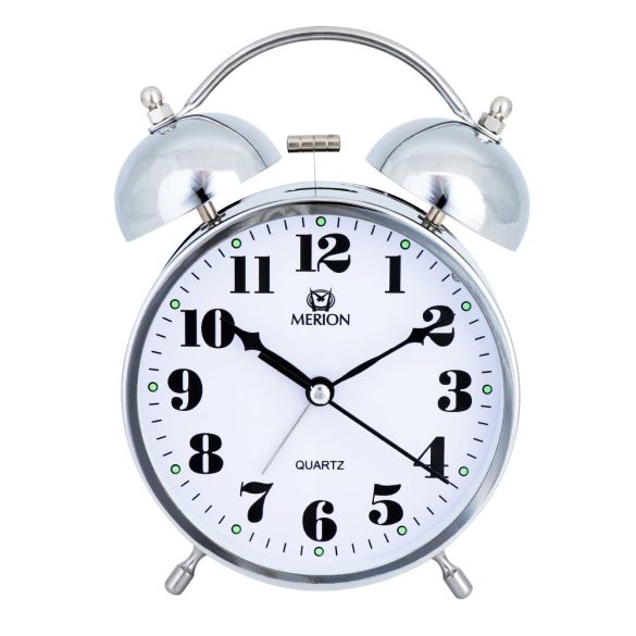 Ceas deșteptător metalic MERION, mecanism quartz, culoare argintie