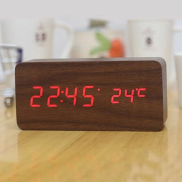 Ceas de masă din lemn, cu LED roșu