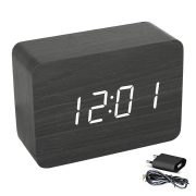 LED asztali óra, sötétszürke színű fa / fehér LED LED asztali óra, sötétszürke színű fa / fehér LED