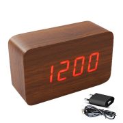 LED asztali óra, barna színű fa, piros led LED asztali óra, barna színű fa, piros led