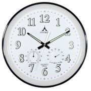   Astron 6843-7 ceas de perete silențios, quartz, negru cu termometru și higrometru