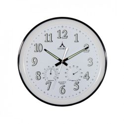   Astron 6843-7 ceas de perete silențios, quartz, negru cu termometru și higrometru