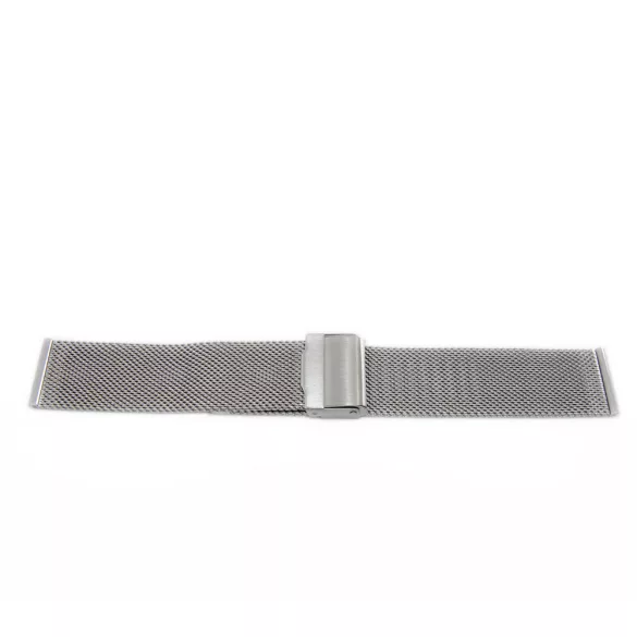 Acél karóra csat, fonott (mesh) dizájn, ezüst színű, 105+80 mm/22 mm