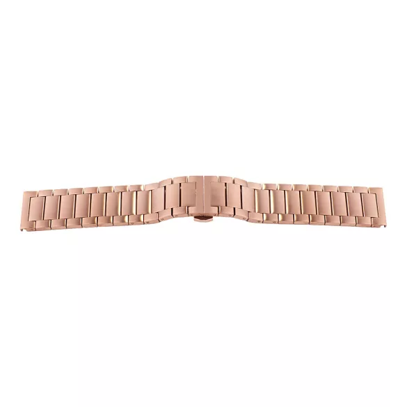 Acél karóra csat, tömör acél anyagú, pillangózáras, rózsaarany színű, 22mm