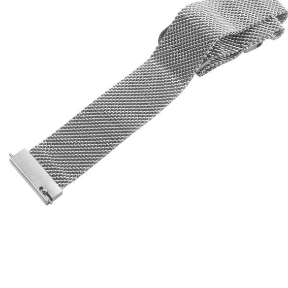 Karóra csat, acél, fonott (mesh) dizájn, gyorskioldós, mágneses zárral, ezüst színű, 22mm