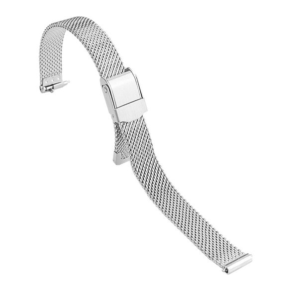 Karóra csat, acél, fonott (mesh) dizájn, ezüst színű, gyorskioldós, 10 mm