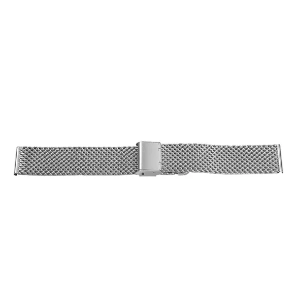 Karóra csat, acél, fonott (mesh) dizájn, ezüst színű, gyorskioldós, 20mm