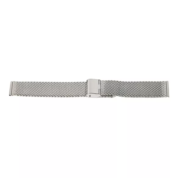 Karóra csat, acél, fonott (mesh) dizájn, ezüst színű, gyorskioldós, 24 mm