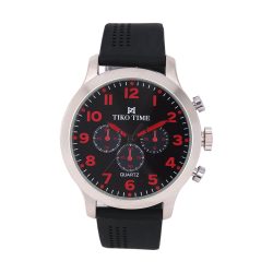   7452-8 Tiko Time ceas de bărbați sportiv cu curea din silicon, cadran negru