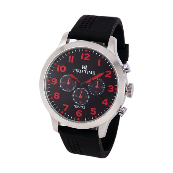 7452-8 Tiko Time ceas de bărbați sportiv cu curea din silicon, cadran negru