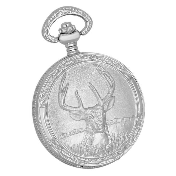 Tiko Time zsebóra, szarvas mintás ezüst színű tok, fehér / arab számos számlap