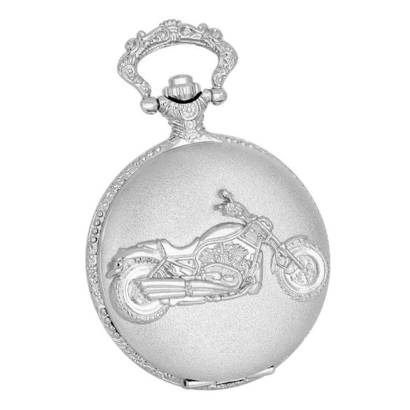 Tiko Time zsebóra, motor mintás ezüst színű fémtok, arab számos / fehér színű számlap