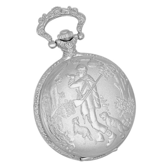 Tiko Time zsebóra, vadász mintás ezüst színű tok, fehér / arab számos számlap