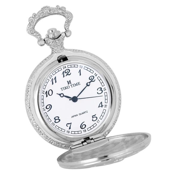 Tiko Time zsebóra, vadász mintás ezüst színű tok, fehér / arab számos számlap