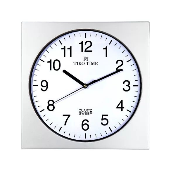 Ceas de perete Tiko Time argintiu, mecanism quartz silențios (sweep)