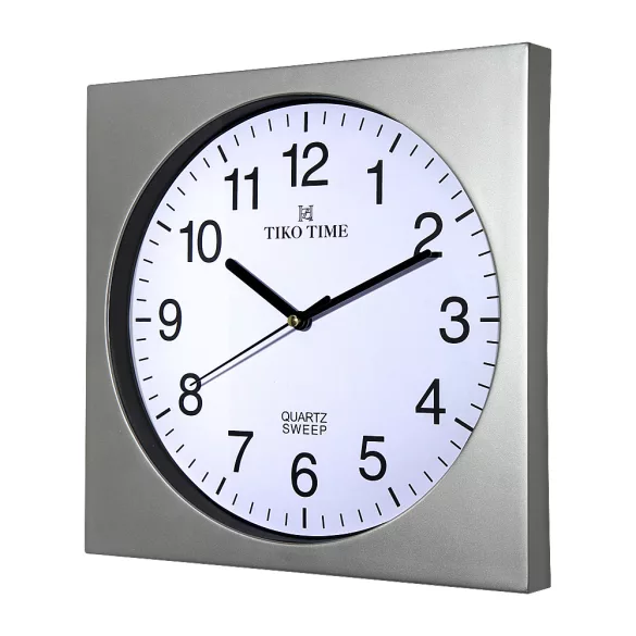 Ceas de perete Tiko Time argintiu, mecanism quartz silențios (sweep)