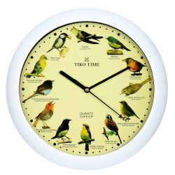   7602-1 Tiko Time ceas de perete, quartz, alb, cu sunete de păsări