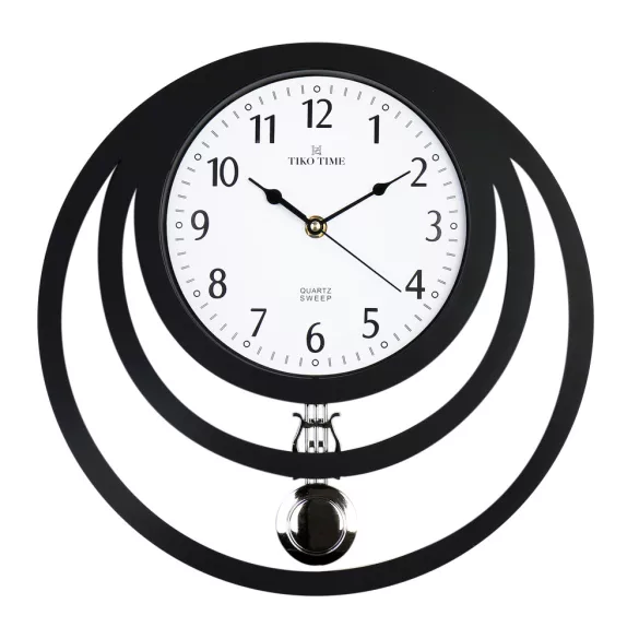 Tiko Time ingás falióra, quartz, fekete tok, fehér számlap, sweep (halk járású)