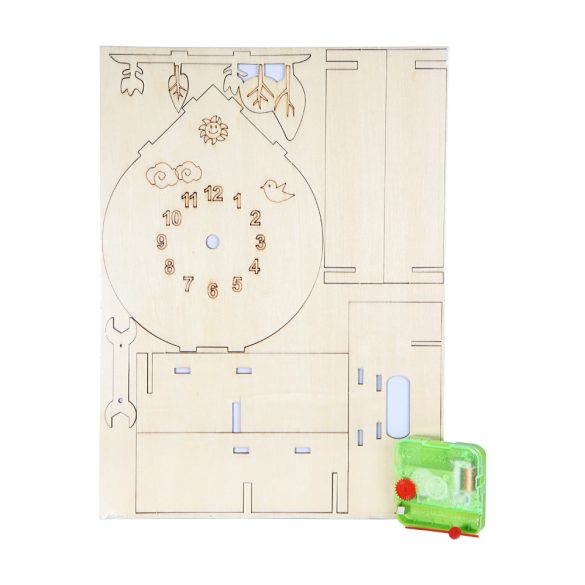 Ceas de masă creativ (do it yourself), din lemn, formă de căsuță, culoare lemn natur