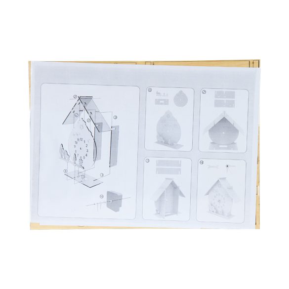 Ceas de masă creativ (do it yourself), din lemn, formă de căsuță, culoare lemn natur