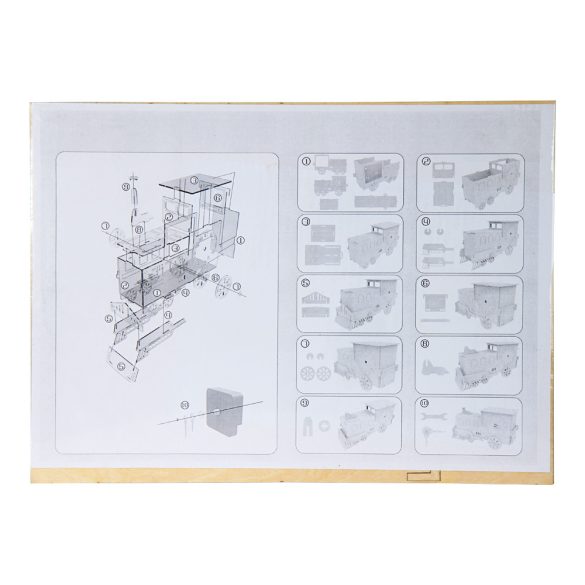 Ceas de masă creativ (do it yourself), din lemn, formă de locomotivă, culoare lemn natur