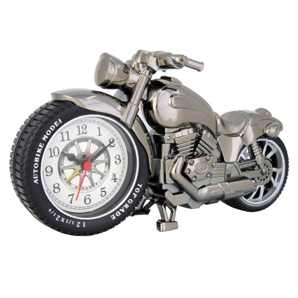 7635-8 ceas deșteptător gri, formă de motocicletă, quartz