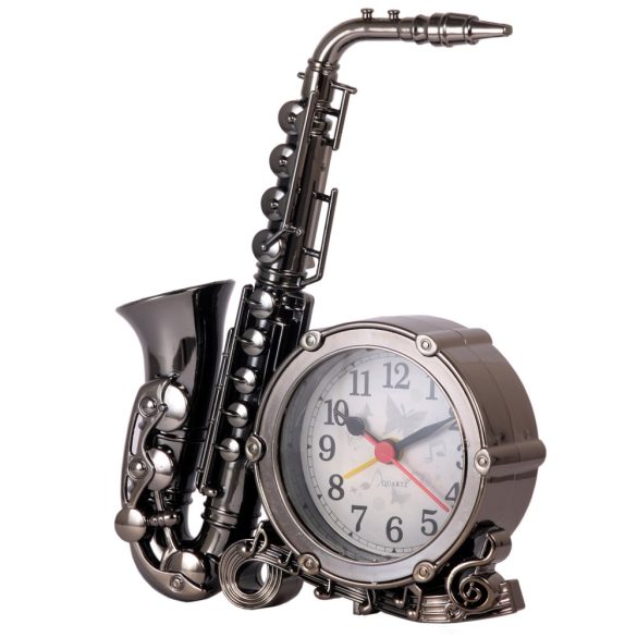 7635-9 ceas deșteptător gri, formă de saxofon, quartz