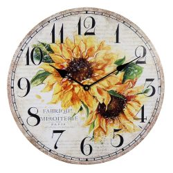   7637-3 ceas de perete MDF, quartz, formă rotundă, design floare soarelui