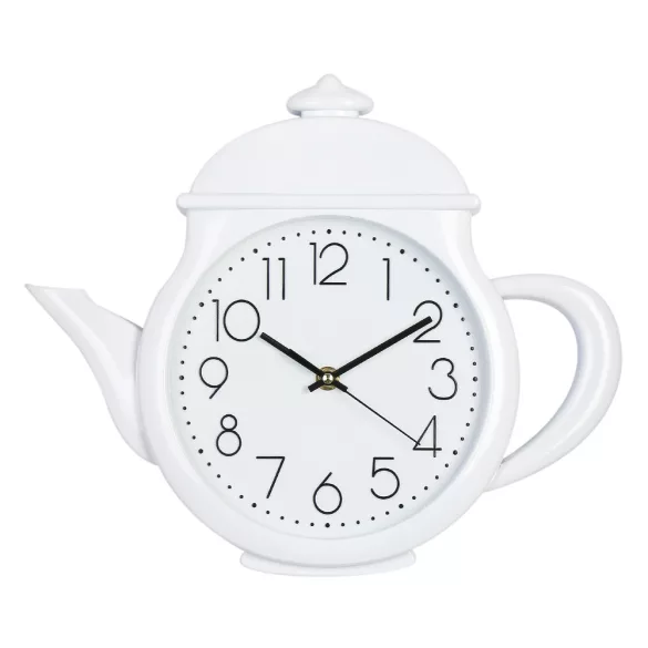 Tiko Time falióra, quartz, teáskanna forma, fehér színű tok, fehér számlap, sweep (halk járású)