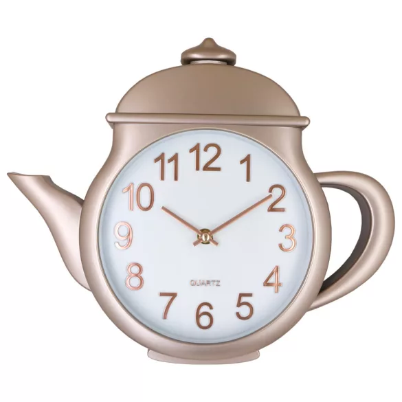 Tiko Time falióra, quartz, teáskanna forma, rózsaarany színű tok, fehér számlap, (halk járású)