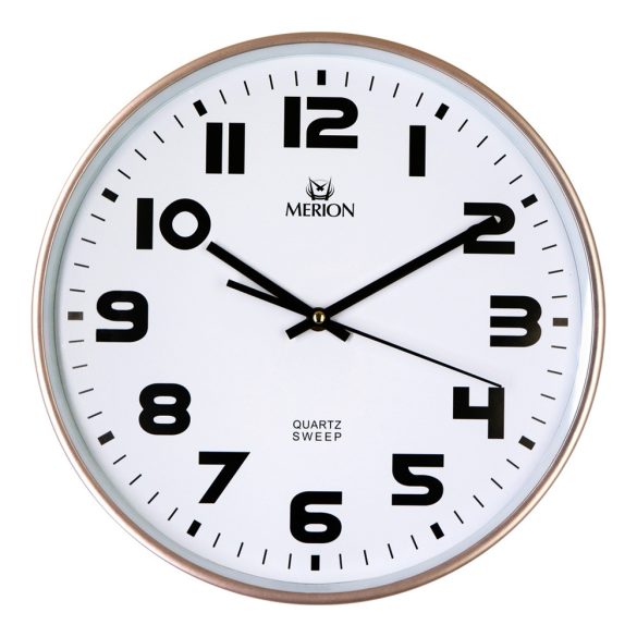 Merion falióra, quartz, bronz színű műanyag tok, fehér arab számos számlap, sweep (halk járású) szerkezet