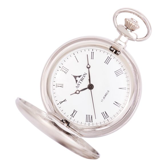 Ceas de buzunar ASTRON, mecanism mecanic, culoare argintie, cifre romane