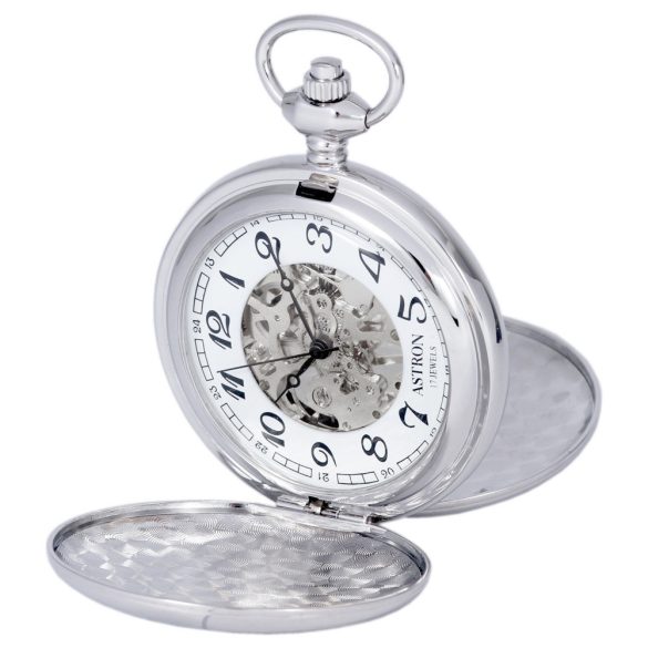 Astron férfi zsebóra, mechanikus (skeleton), ezüst színű tok, arab számos számlap