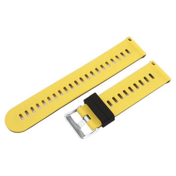 Műanyag okosóra szíj, gyorskioldós, fekete/sárga színű, normál hossz, 20mm