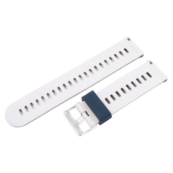 Műanyag okosóra szíj, gyorskioldós, kék/fehér színű, normál hossz, 20mm