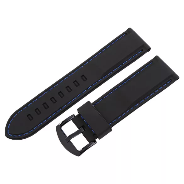 Műanyag szíj, fekete színű, 22 mm (kék varrással)
