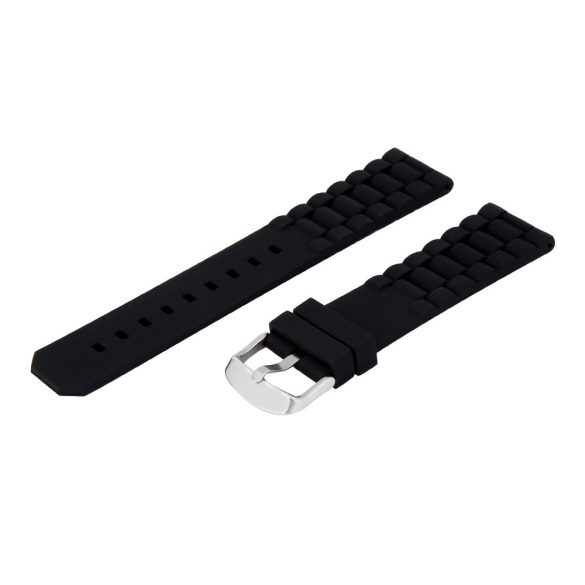 Műanyag szíj, fekete színű szíj, ezüst színű zárral, 22 mm