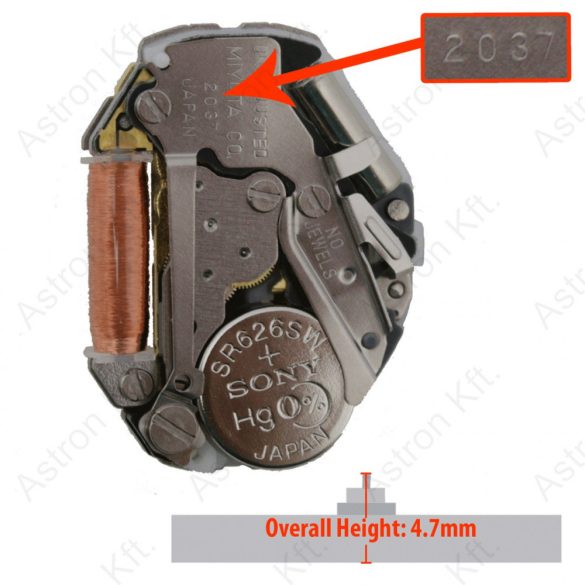 Miyota 2037 mecanism cu 3 arătătoare, funcționează în SENS INVERSAT