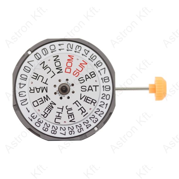 Miyota 1M02 mecanism quartz, cu 3 arătătoare, dublu calendar la ora 3