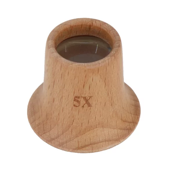 Órás nagyító, fa tokkal, 5X-ös